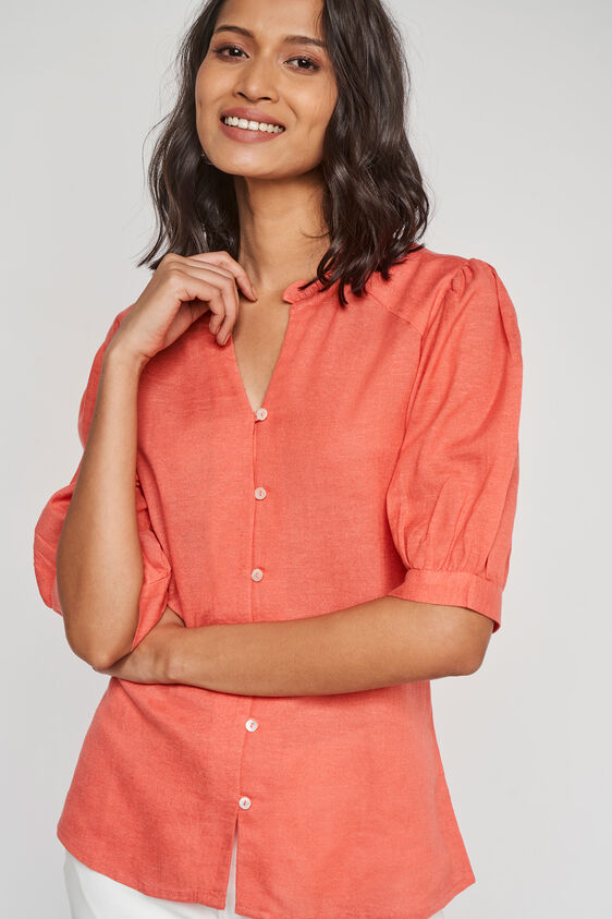 Peach Solid Straight Top, Peach, image 1